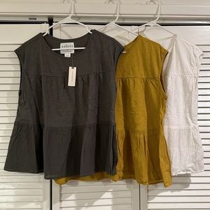 Lot of 3 Velvet by Graham Spencer tiered cotton tops, all size S